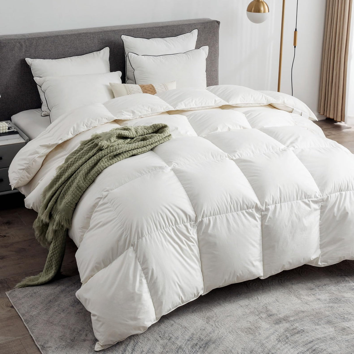 Feathers & Down Comforter, Organic Duvet Insert, 100% Cotton Shell, Ethically-sourced Feathers and Down Filler, All Season Warm, Oversized King Size, White