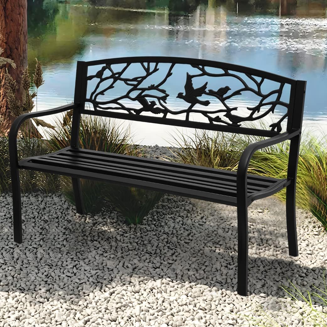 Outdoor Bench Garden Patio Porch Furniture Aluminum Lightweight Sturdy 50 inch Bench