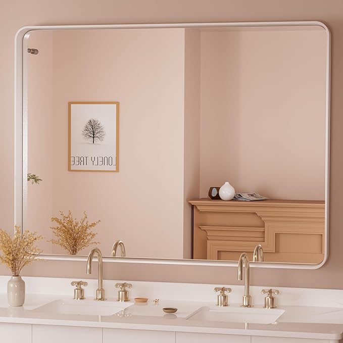 Bathroom Mirror, Champagne Gold Brushed Metal Framed Modern Vanity