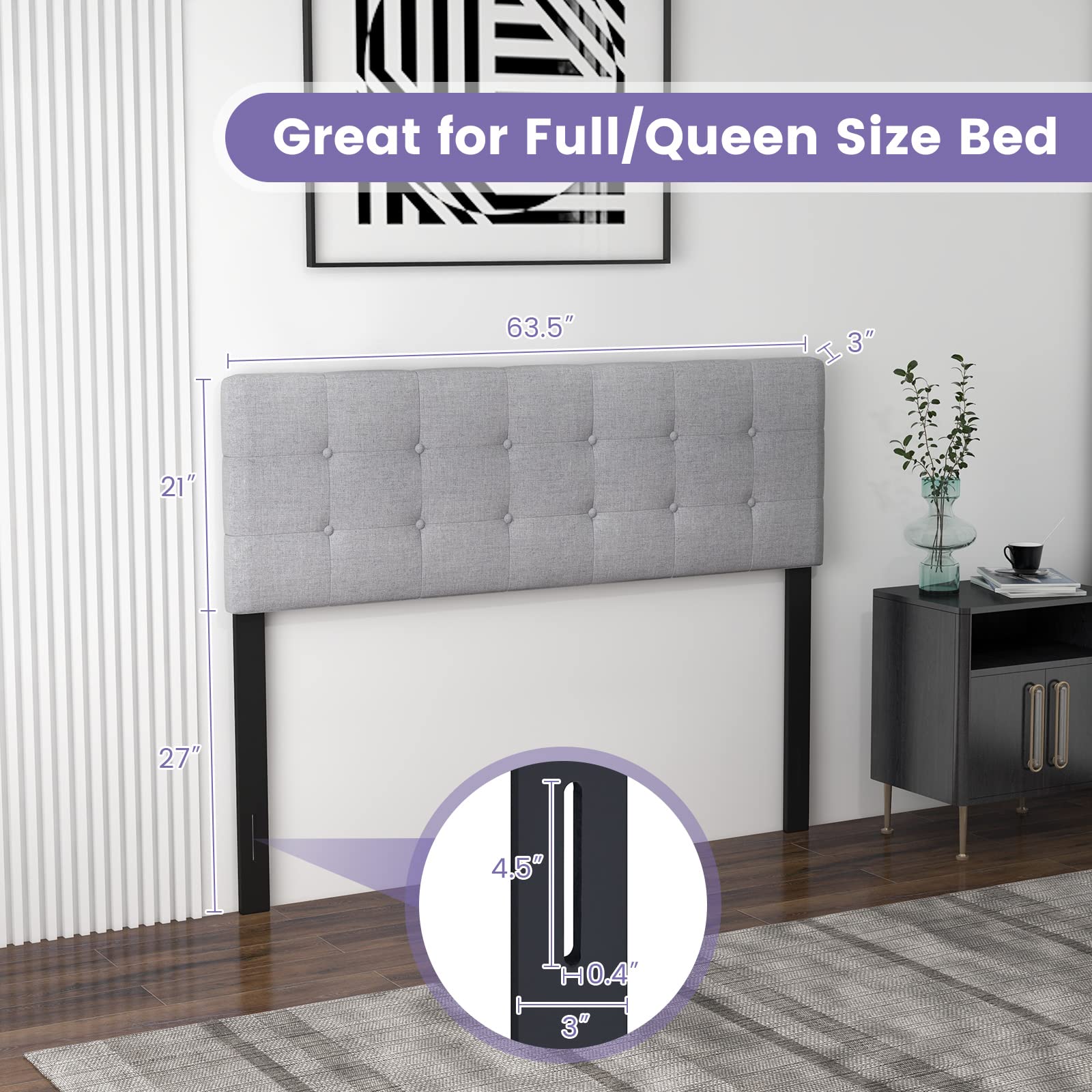 Linen Upholstered Headboard for Full & Queen Size Bed Frame