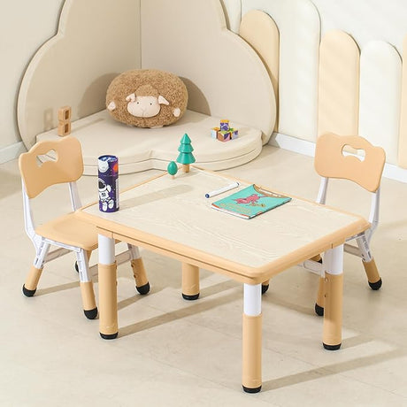 Kids Table and Chairs, Height-Adjustable Toddler Table and Chair Set with 31.5''Lx23.6''W Graffiti Desktop