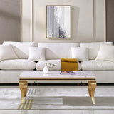 47 inch White Marble Coffee Table with Mirrored Stainless Steel Metal Legs