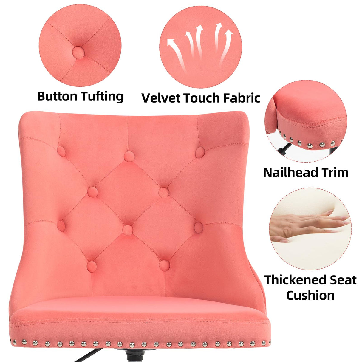 Velvet Upholstered Office Chair with Height Adjustable Base - Pink