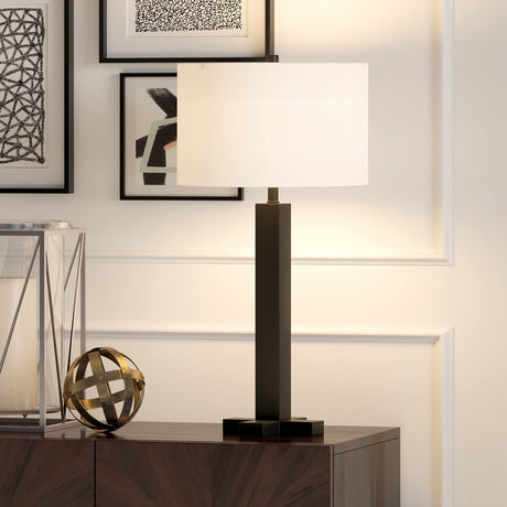 27.25" Tall Table Lamp with Fabric Shade in Blackened Bronze/White