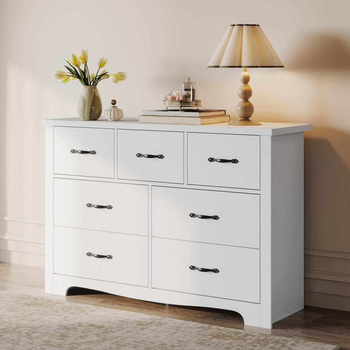 Modern 7 Drawers Dresser for Bedroom, Wood Dresser Tall Chest of Drawers