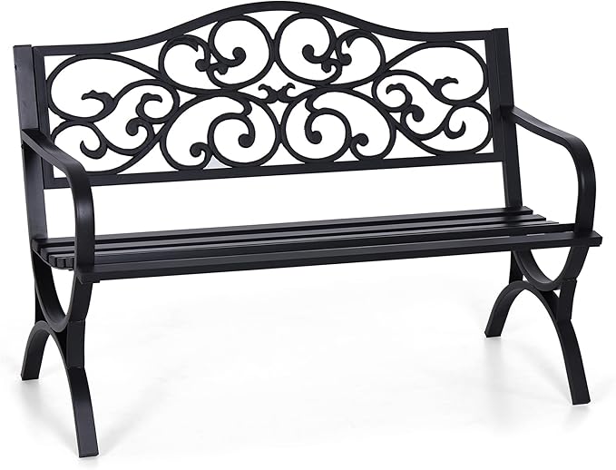 Metal Outdoor Bench, 50" Outdoor Garden Bench Patio Park Bench