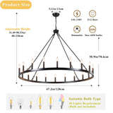 47.2 inches Black Wagon Wheel Chandelier- 20 Light Large Farmhouse Chandelier Rustic