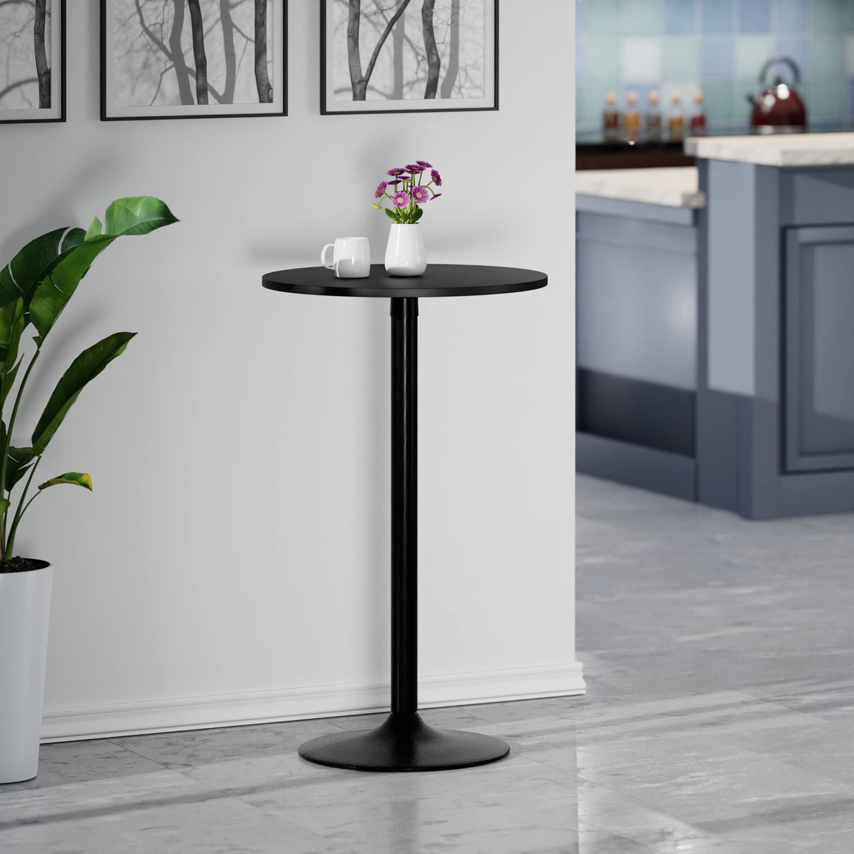 Obsidian Pub Table Round Black Mdf Top with Black Leg And Base - 23.7-Inch Top