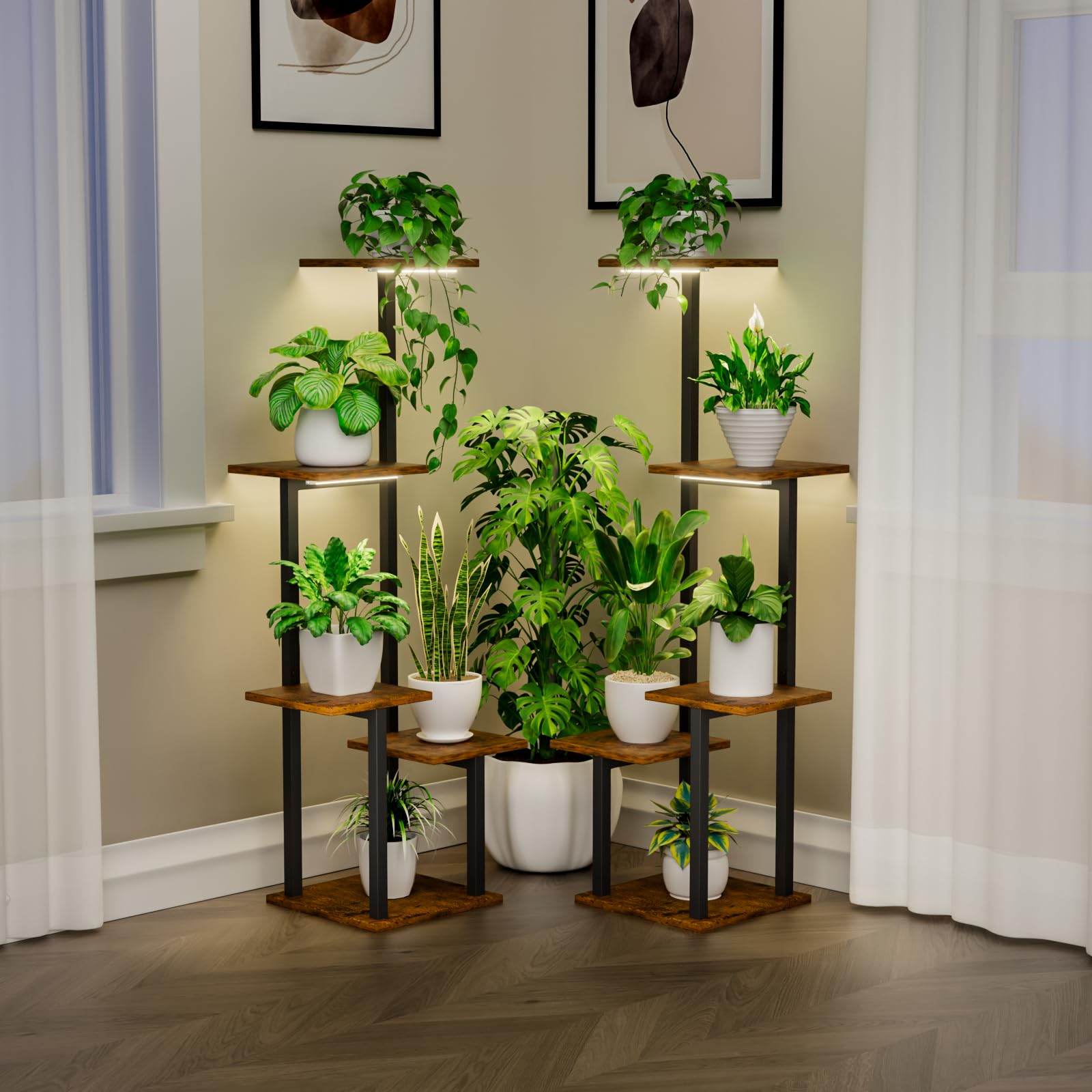 Plant Stand Indoor with Grow Light - 2 Pack Metal Plant Shelf for Indoor Plants Multiple