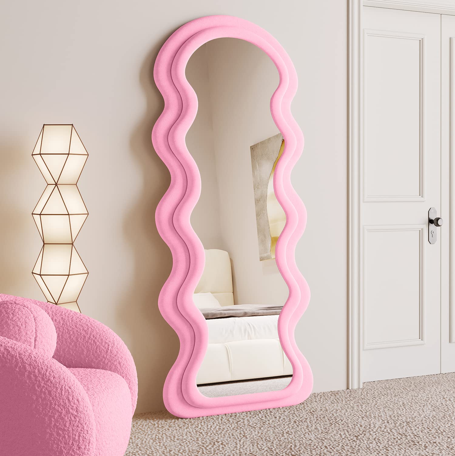 Irregular Wavy Full Length Mirror 63x24 - Pink Flannel Frame