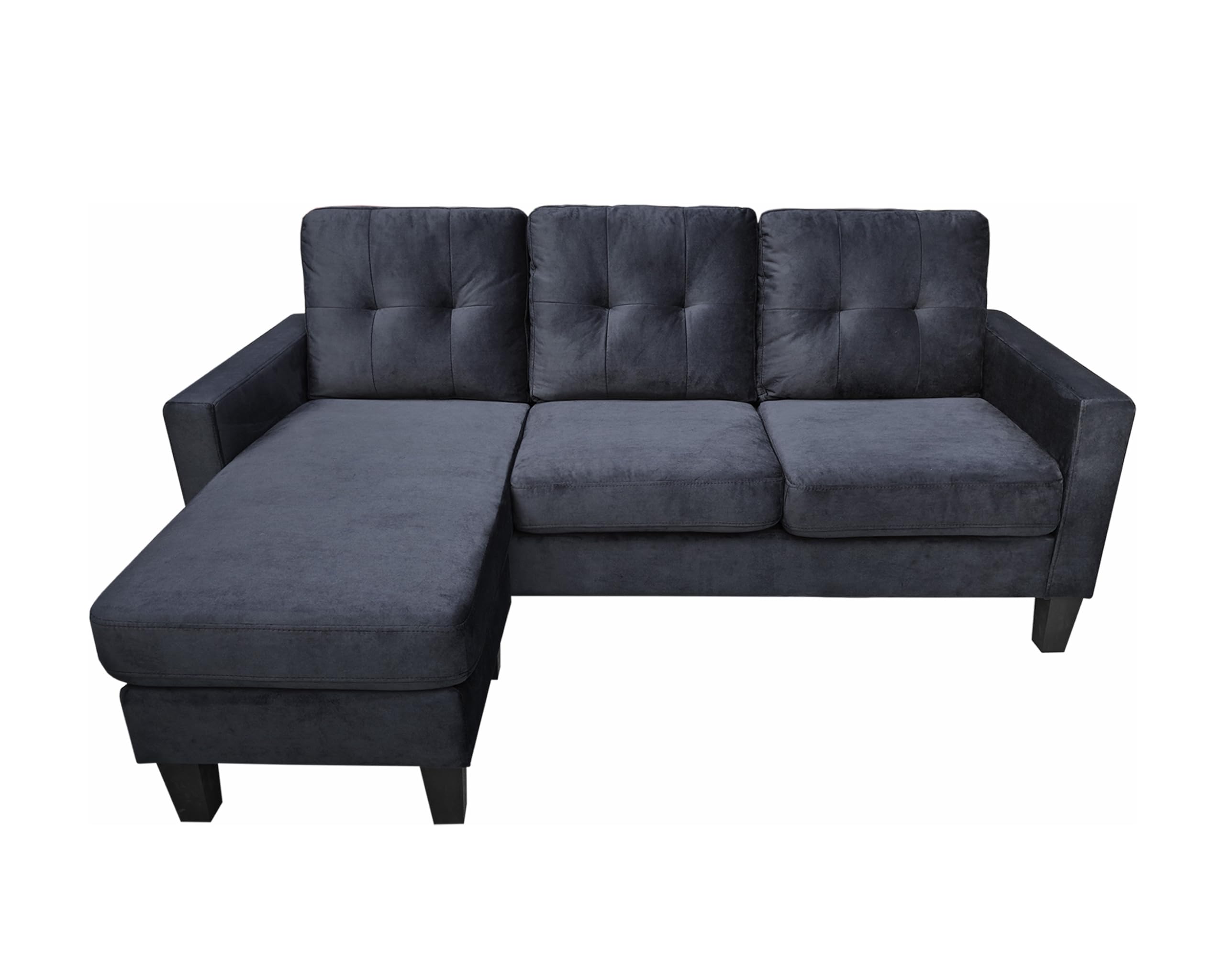 Velvet Reversible Sectional Sofa with Ottoman and Tufted Back