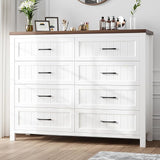 8 Drawer Dresser for Bedroom, Modern Dresser with Deep Drawers, Large White Dresser Farmhouse Wooden Double Dresser Chest of Drawers for Living Room, Hallway, Entryway (White, 8 Drawer)