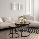 Round Coffee Table Set of 2, Nesting Stackable Coffee Tables Wood Top