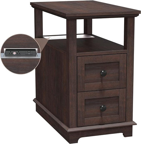 Narrow End Table with Flip Top Charging Station and 2 Drawers