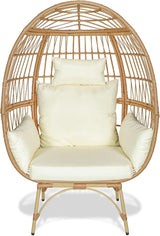 360° Swivel Egg Chair,Rattan Patio Egg Chair, 440lbs Capacity Oversized Patio Rotating Basket Chair, All-Weather Wicker Egg Lounger Chair for Outside Indoor