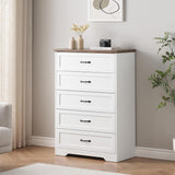 Dresser with 5 Drawers White Modern Chest of Drawers Large Capacity Storage Wood