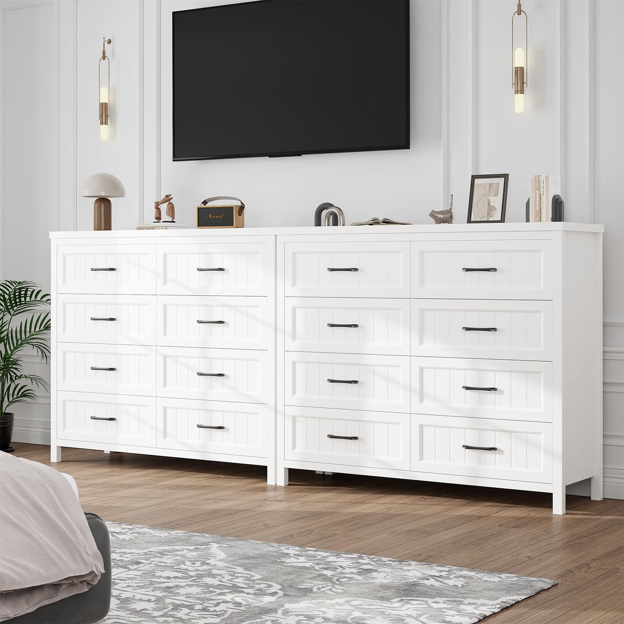 Farmhouse Dresser 8 Drawer Dresser for Bedroom, Large Wooden Dressers Double Grey