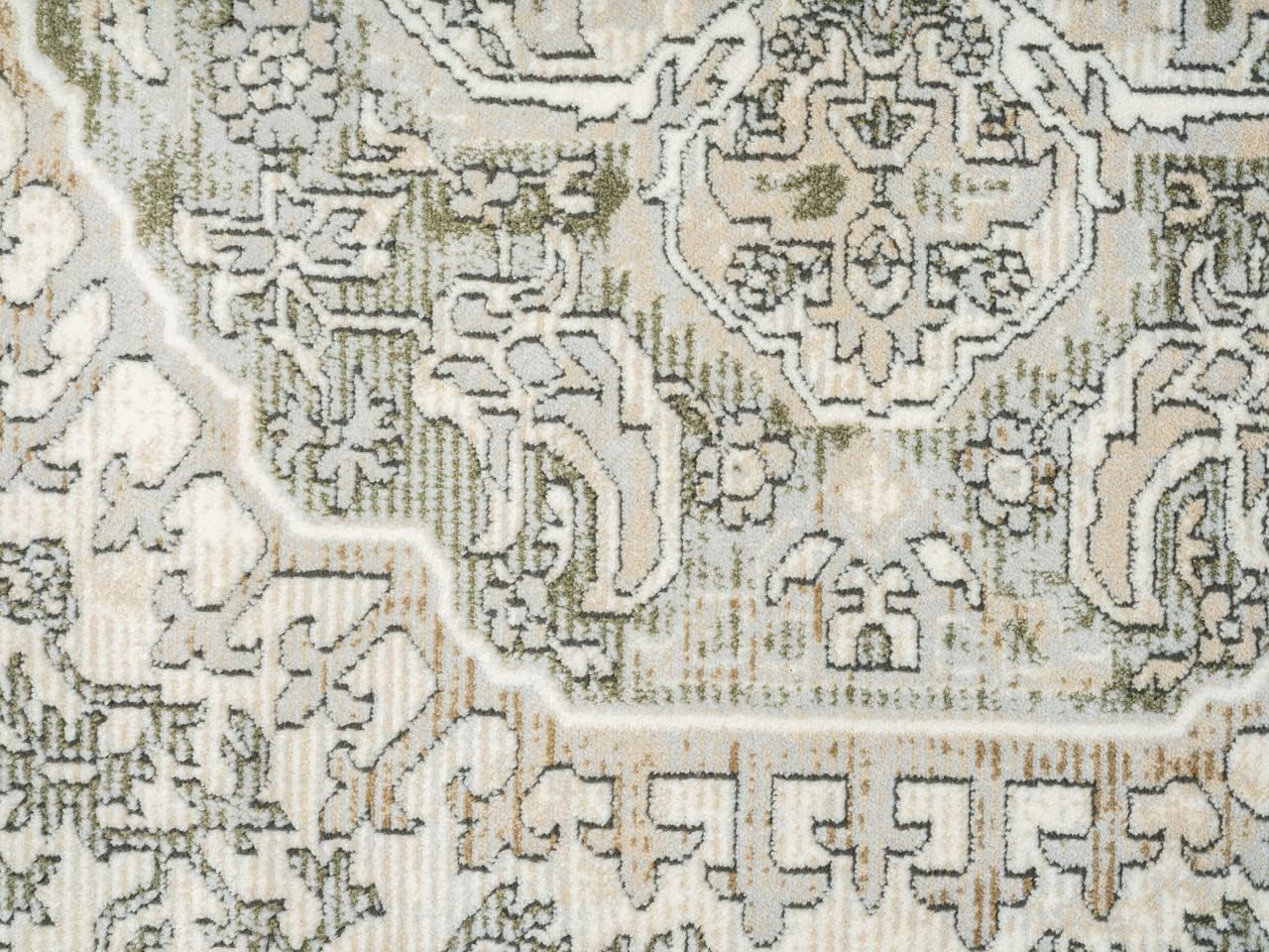 Vintage Beige Green Area Rug 9x12 - Non-Shedding Medium Pile for Living Room & Bedroom