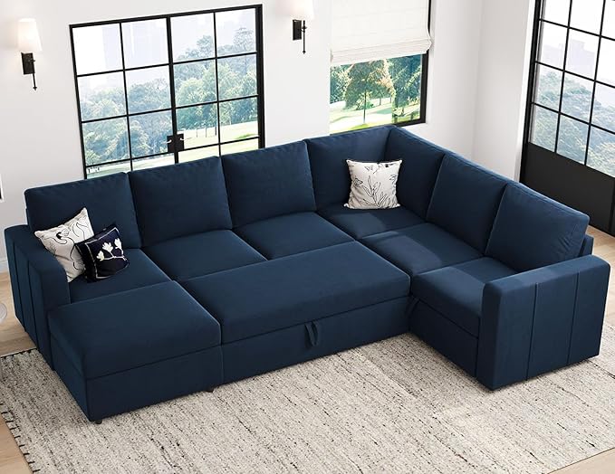 Modular Sectional Sleeper Sofa with Pull Out Couch, U Shaped Sleeper Pull