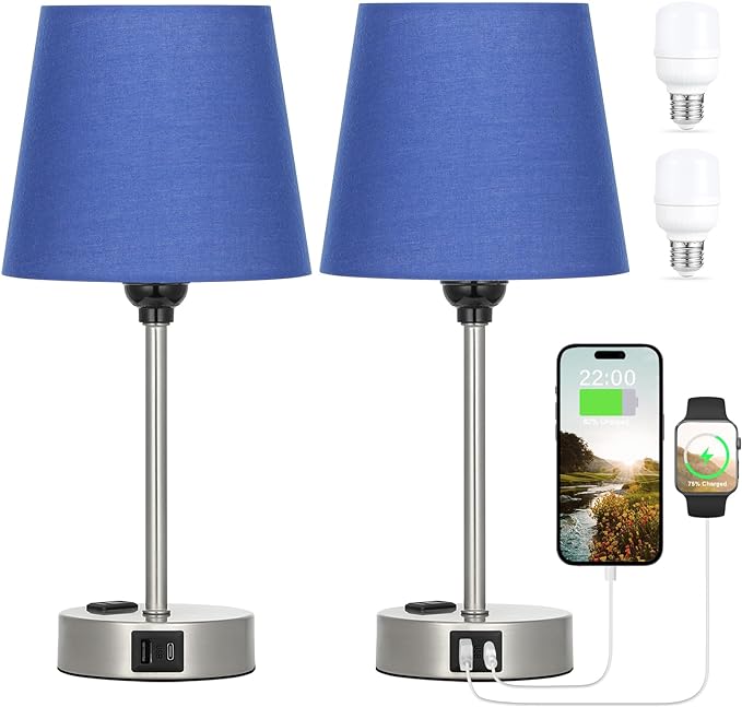 Table Lamps for Bedrooms Set of 2 Bedside - Nightstand Bedroom Lamp