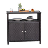 Wicker Storage Cabinet Outdoor Waterproof Prep and Bar Table with Two Doors