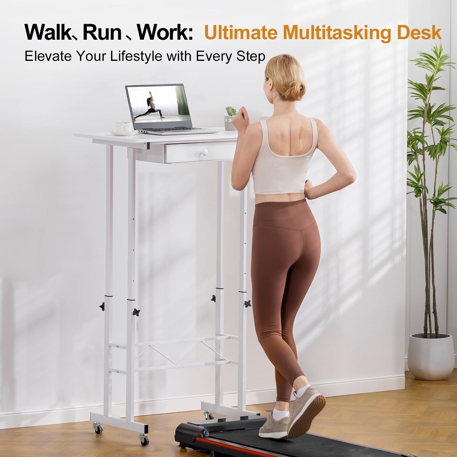 GTRACING Small Standing Desk Adjustable Height Small Computer Desks Mobile Portable Rolling Laptop Table with Wheels 32" Sit Stand Desk Portable Desk Standing Table Treadmill desks