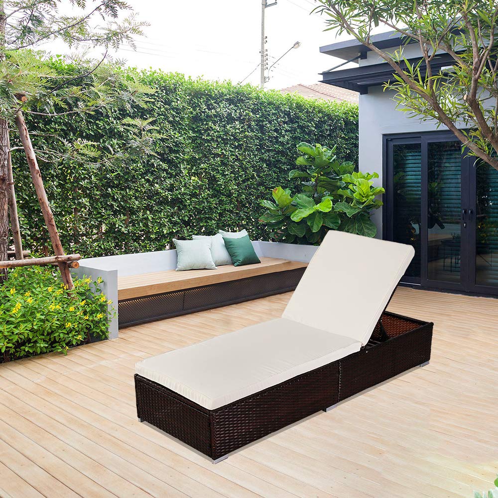 Adjustable Backrest Outdoor Patio Wicker Rattan Lounge Chairs,Beach Poolside Chair