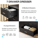 Dresser for Bedroom, 7 Drawer Dresser, Black Dresser with Gold Handles