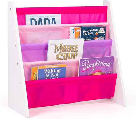 White/Pink/Purple Kids Book Rack Storage Bookshelf, 4 Tiers