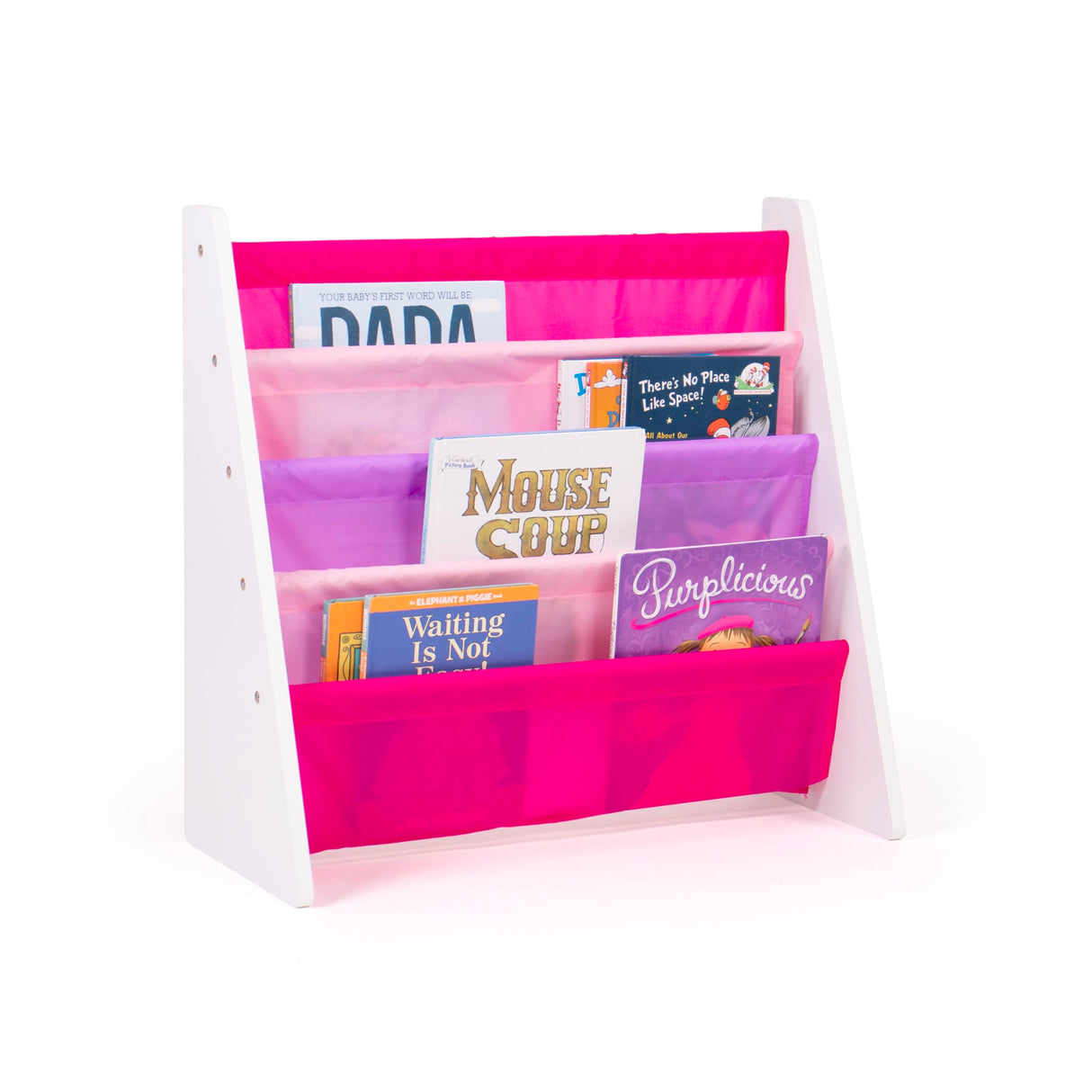 White/Pink/Purple Kids Book Rack Storage Bookshelf, 4 Tiers