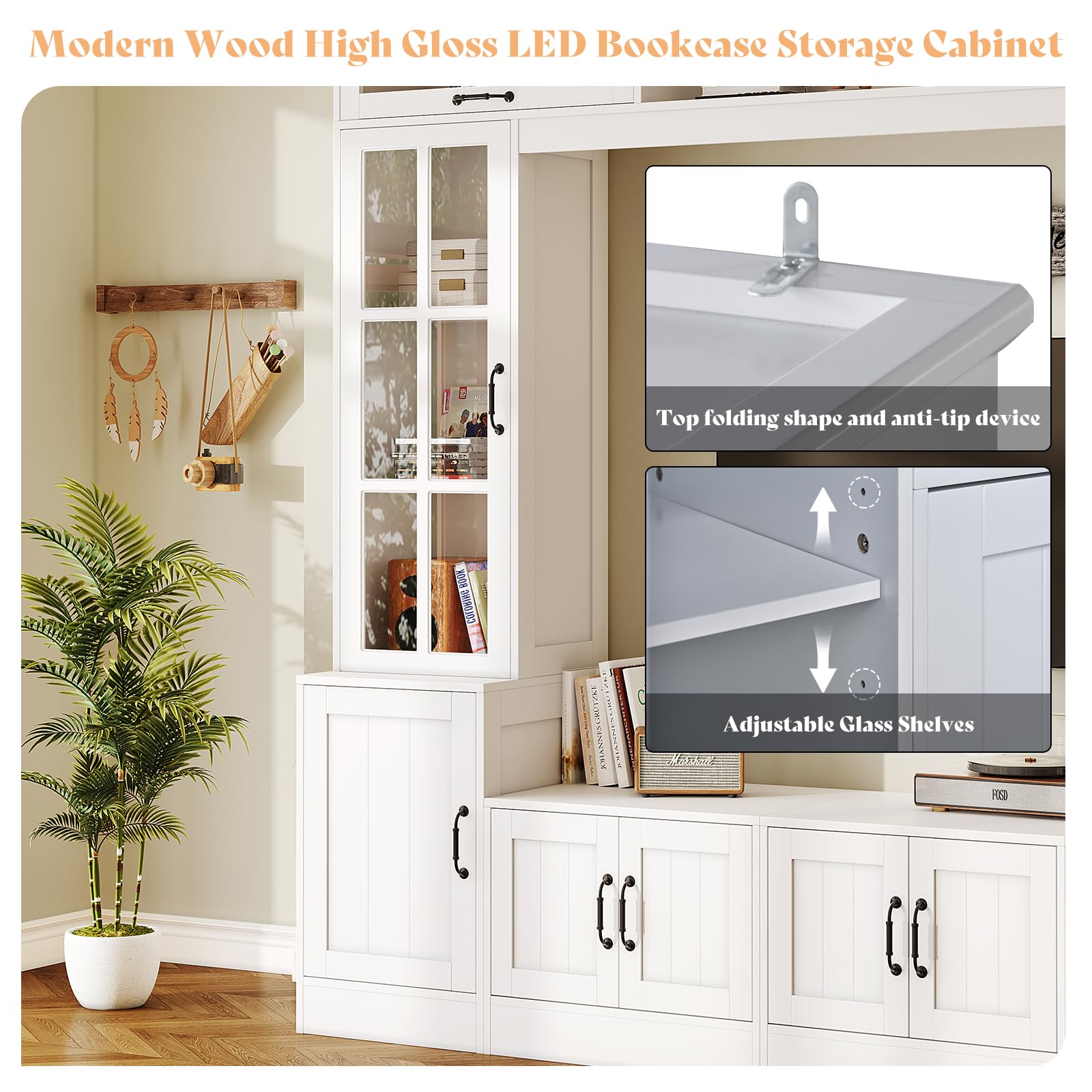 98" Wall Unit TV Stand with LED Lights for TVs up to 80"