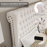 Queen Upholstered Bed Frame with Storage - 54" Tufted Headboard