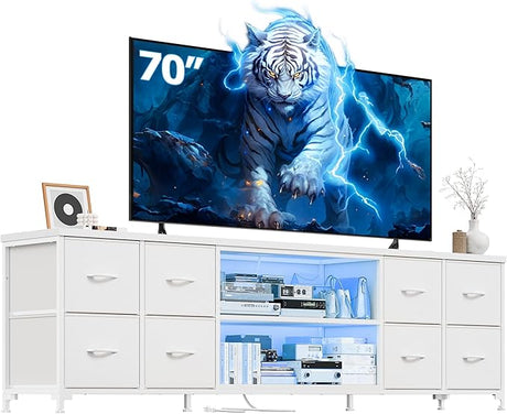 62.3" W Dresser for Bedroom,75" TV Stand Dresser with Charging Station and LED Lights,