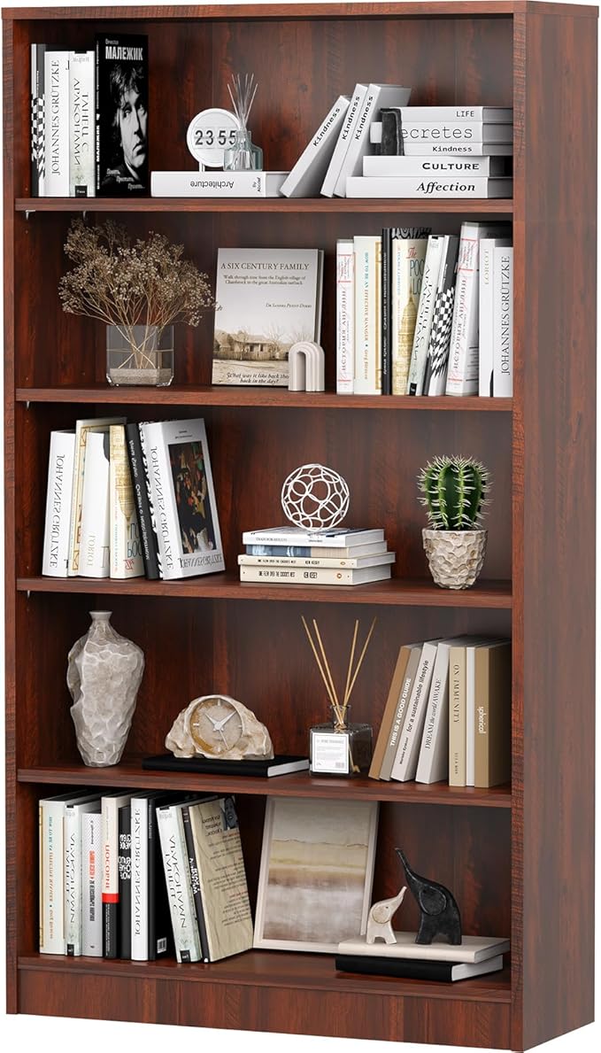 5 Shelf Bookcase,60 Inch Wood Tall Bookshelves for Living Room,Black