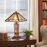 Capulina Tiffany Lamp Stained Glass Table Lamp 3-Light 15X15X26 Inches Wooden Base Mission Brown Tiffany Style Desk Lamp with Night Light Decor for Home Office Living Room Bedroom