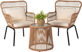 3 Piece Outdoor Wicker Furniture Bistro Set, Rattan Chairs Conversation Sets