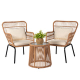 3 Piece Outdoor Wicker Furniture Bistro Set, Rattan Chairs Conversation Sets