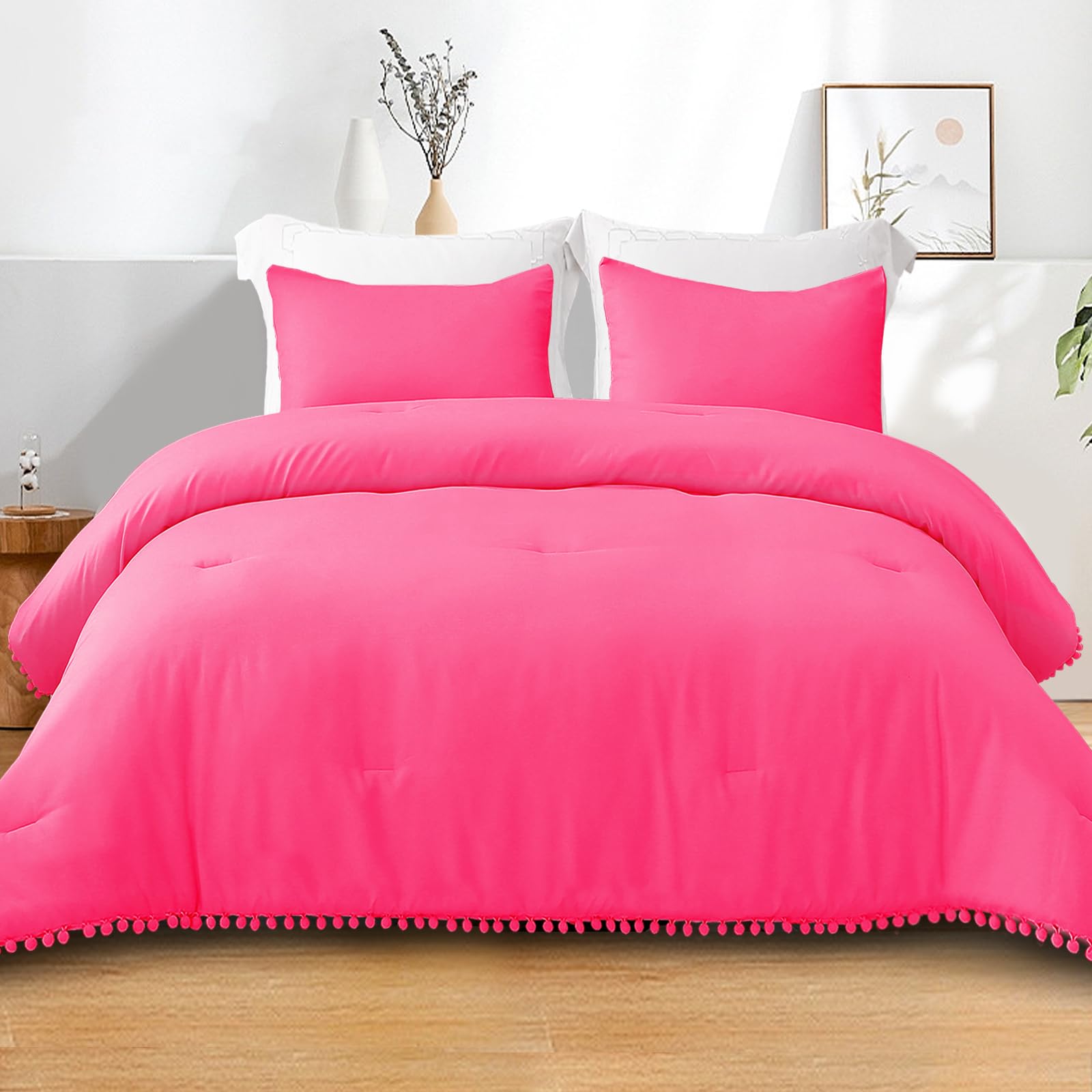 Boho Pom Pom Ball Fringe Twin Comforter Set