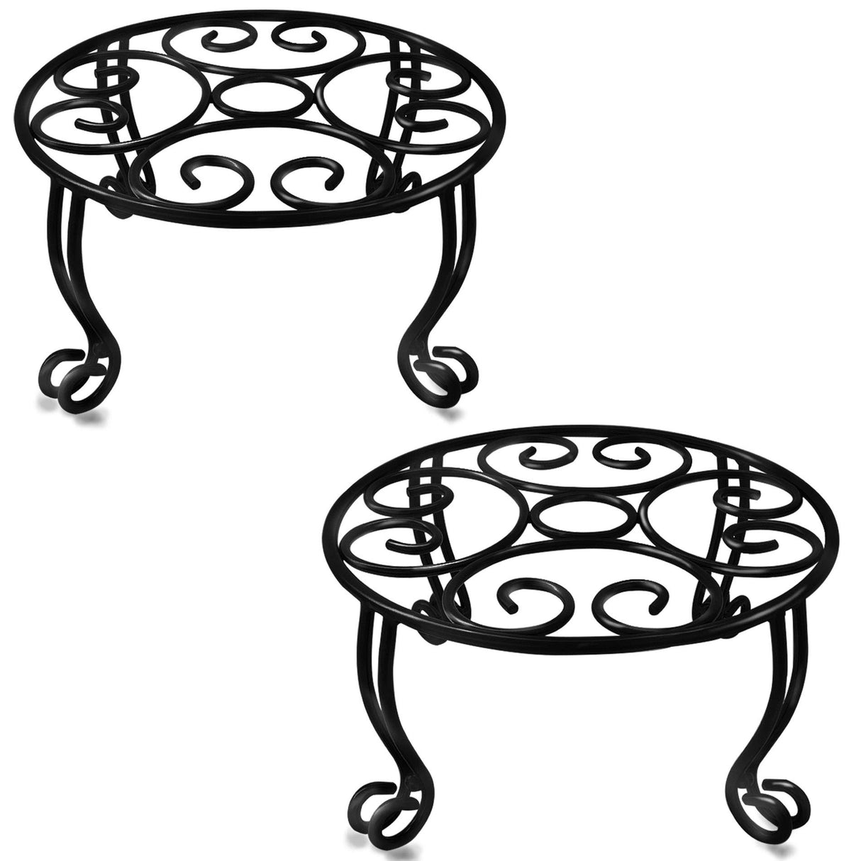 2 Pack Heavy Duty Iron Plant Stand, 11.8'' Diameter, 6'' Tall, Black, Powder Coated
