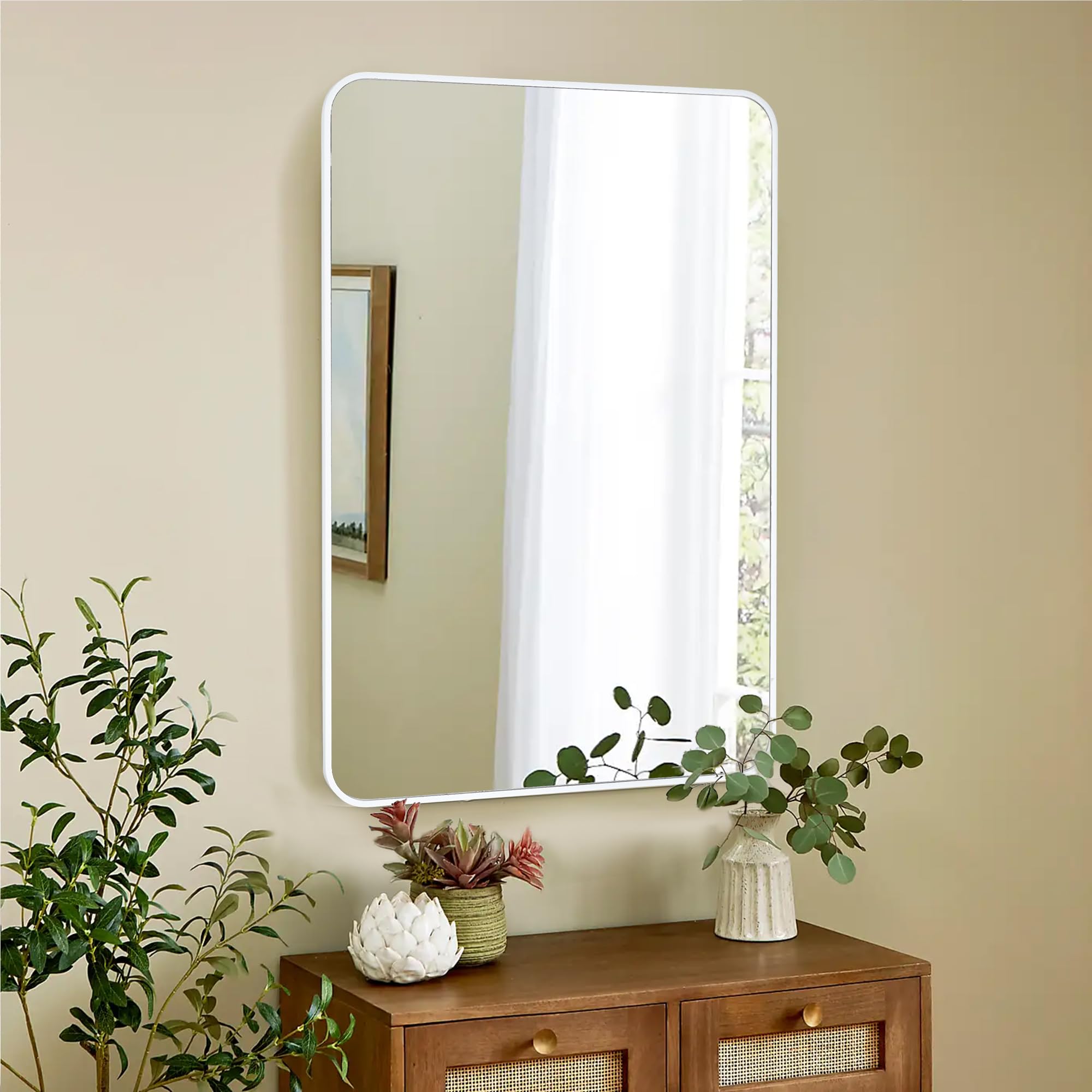 CULER White Bathroom Wall Mirror,24 x 36 Inch Rectangle Vanity Modern Tempered Glass Mirror for Bedroom,Living Room,Entryway