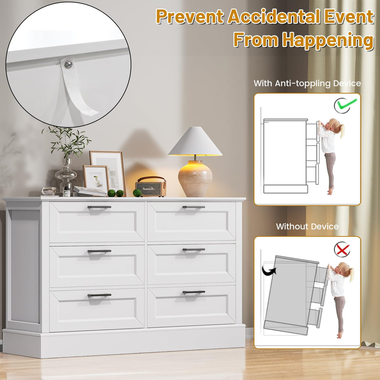 Dresser for Bedroom with 6 Drawer Dresser, Dresser & Chest of Drawers, Bedroom