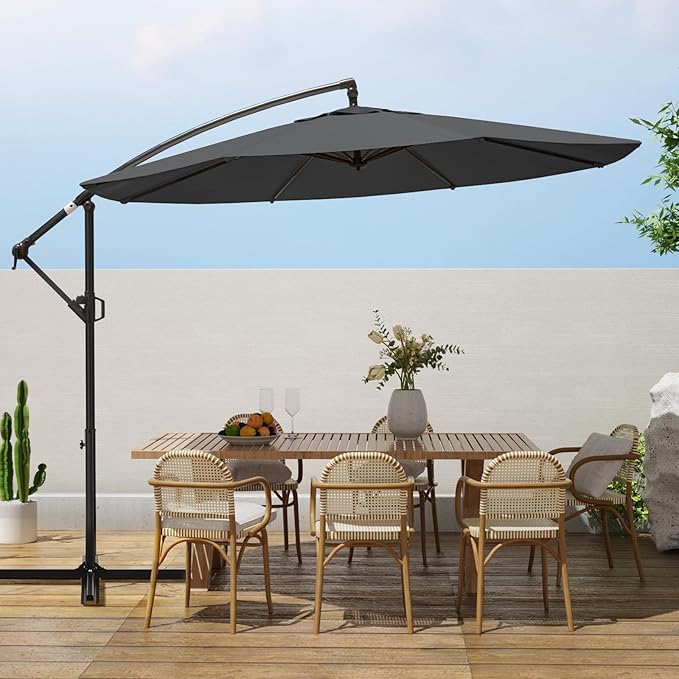 10ft Patio Umbrellas Offset Outdoor Cantilever Hanging Umbrella w/Infinite Tilt