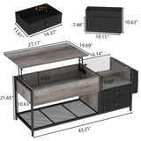 Top Coffee Table with LED Light & Power Outlet, Retro Coffee Tables