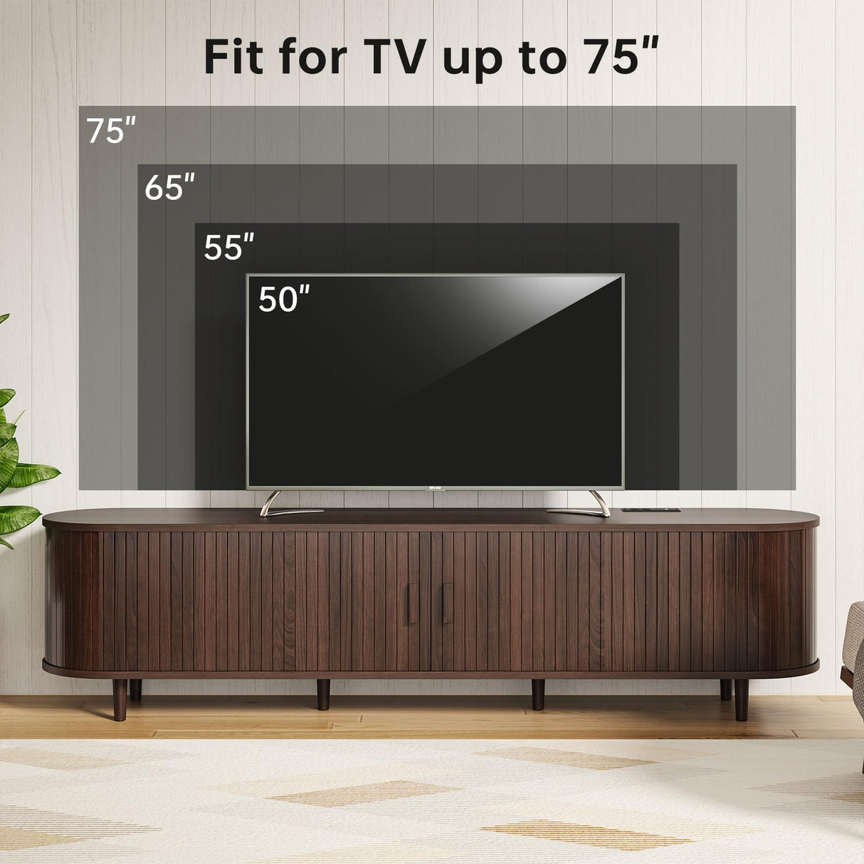 70" Mid-Century Modern TV Stand with Sliding Doors