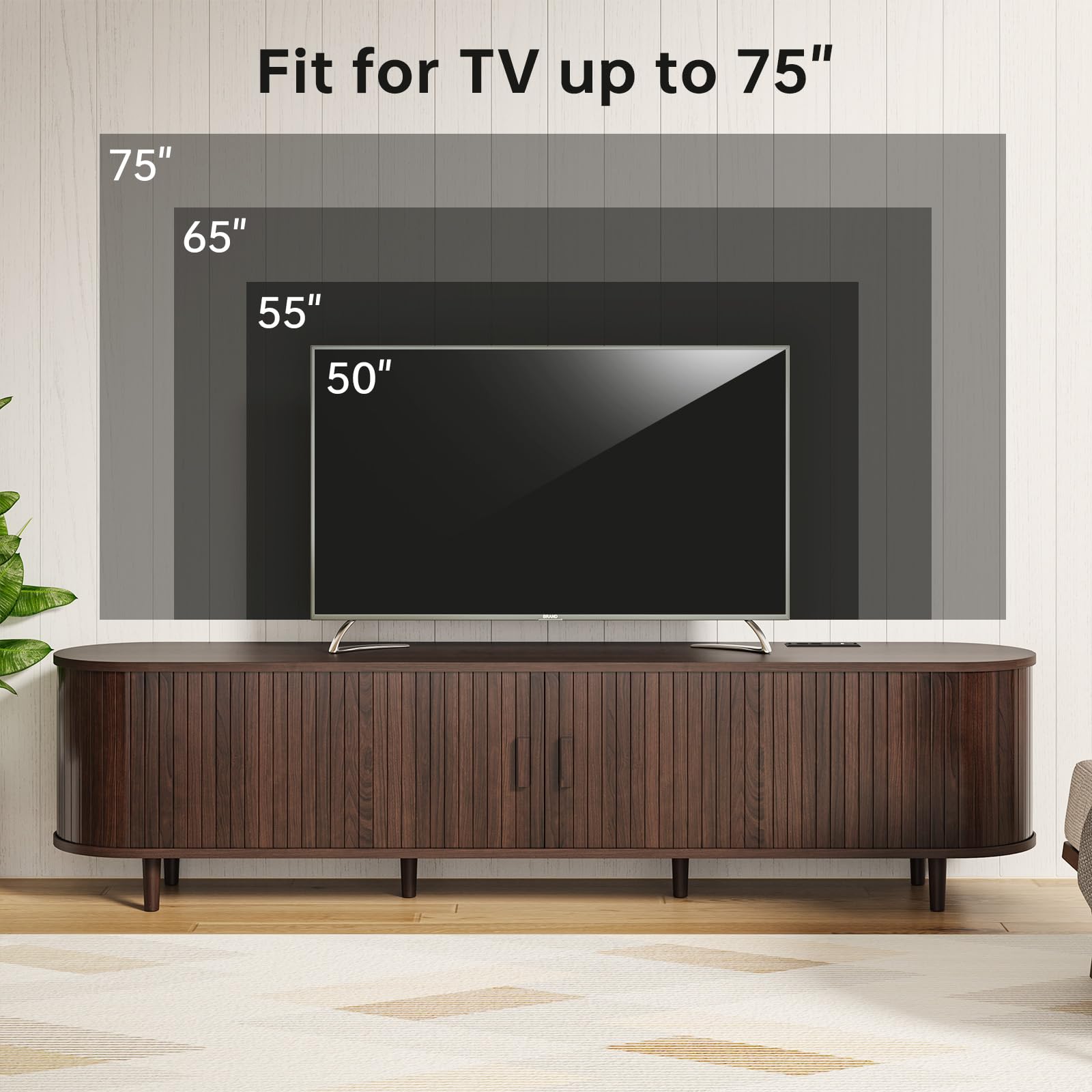 70" Mid-Century Modern TV Stand with Sliding Doors