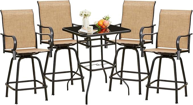3-Piece Outdoor Bar Stools, Bar Table and Chairs Set - 360° Swivel