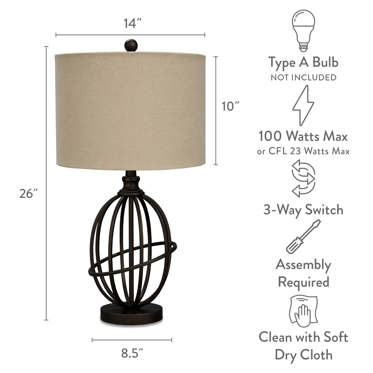 25.88" Manasa Metal Table Lamp, Light Brown