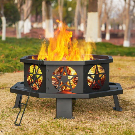 Verdeluxe 32 Inch Small Octagonal Fire Pit,Outdoor Wood Burning Fire Pits for Patio, Picnic,Bonfire,Heavy Duty Firepits for Outside Backyard Garden,Camping - Bircata