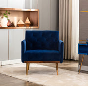 Modern Velvet Accent Chair, Upholstered Single Sofa Chair with Rose Gold Metal Trim, Comfy Living Room Lounge Armchair for Relaxing, Navy Blue