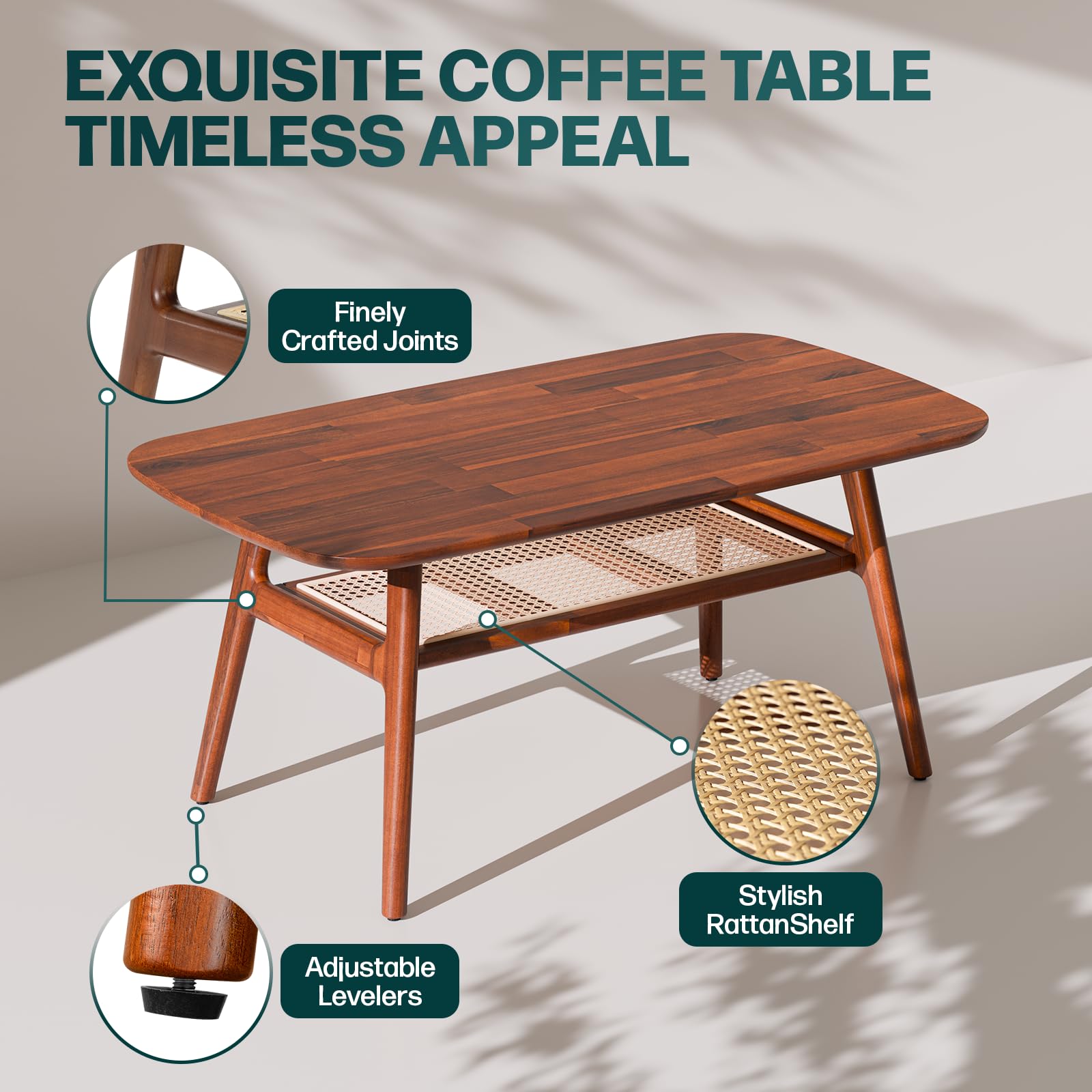Nancy Solid Acacia Wood Coffee Table for Living Room